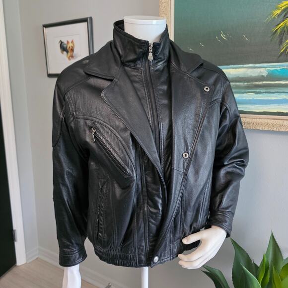 Sergio Vadducci Men's Black Leather Motorcycle Jacket Size Small Zip Snap - Picture 1 of 16